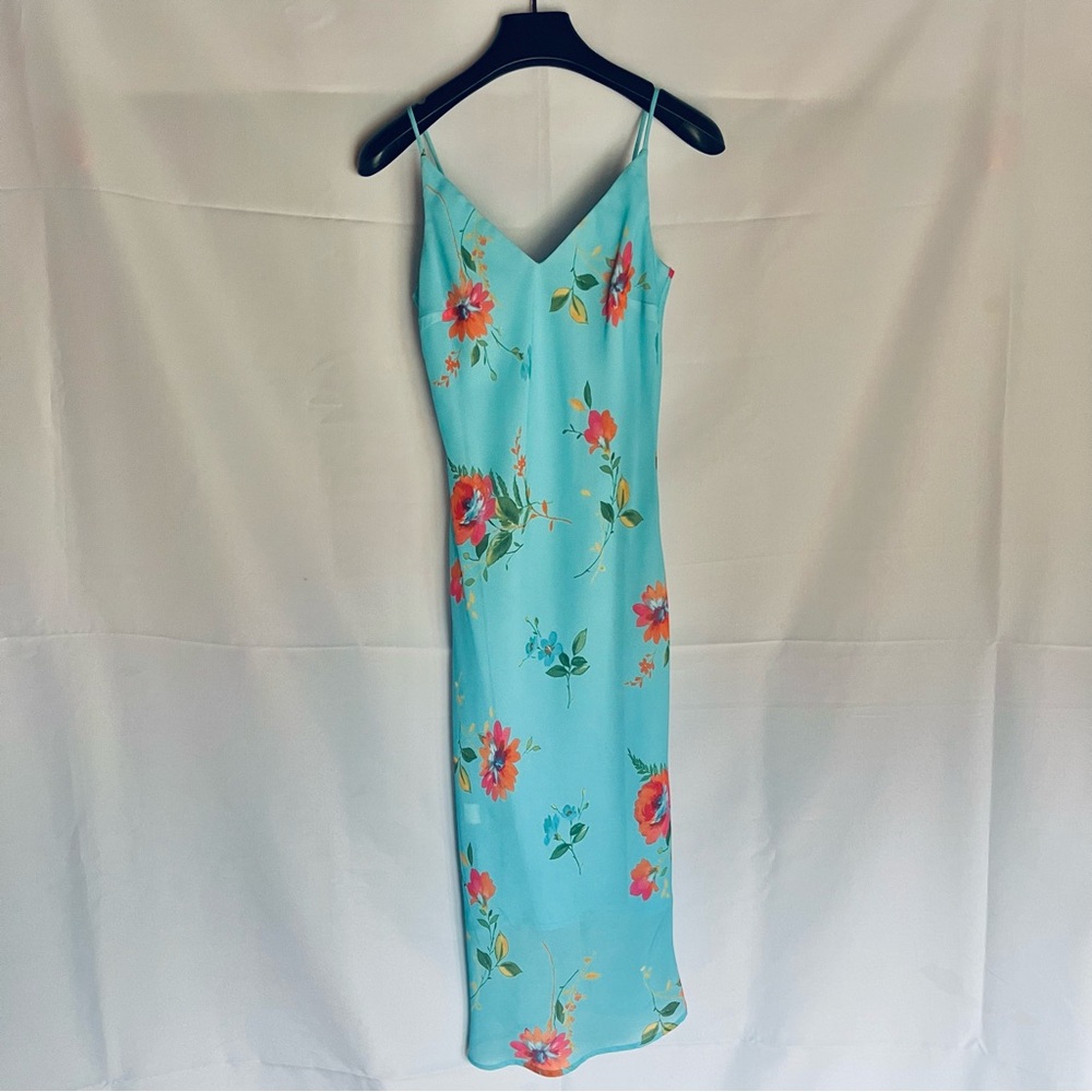Floral Blue Camisole Slip Dress - Midi